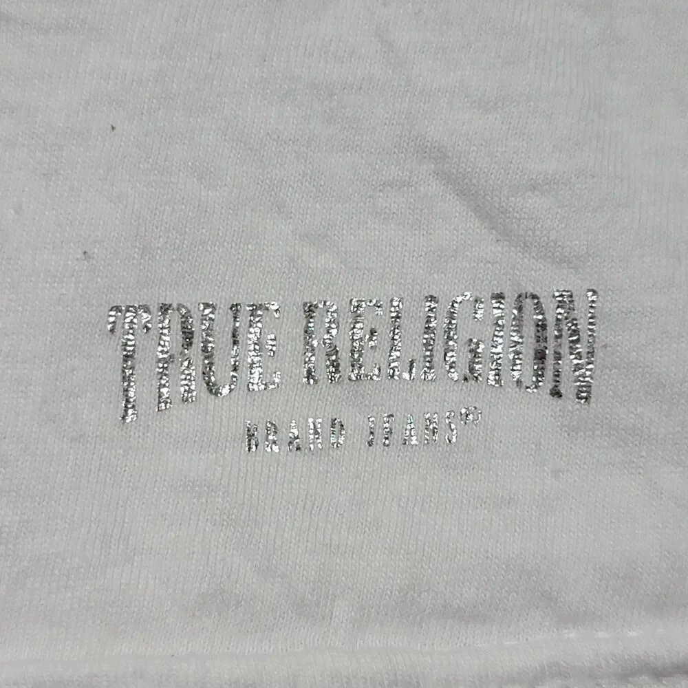 True Religion Arm Logo SS White Unisex Tee - Size Large